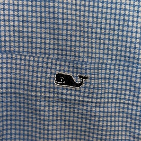 Vineyard Vines Whale Blue & White LS gingham check classic fit Tucker shirt L - Picture 3 of 4
